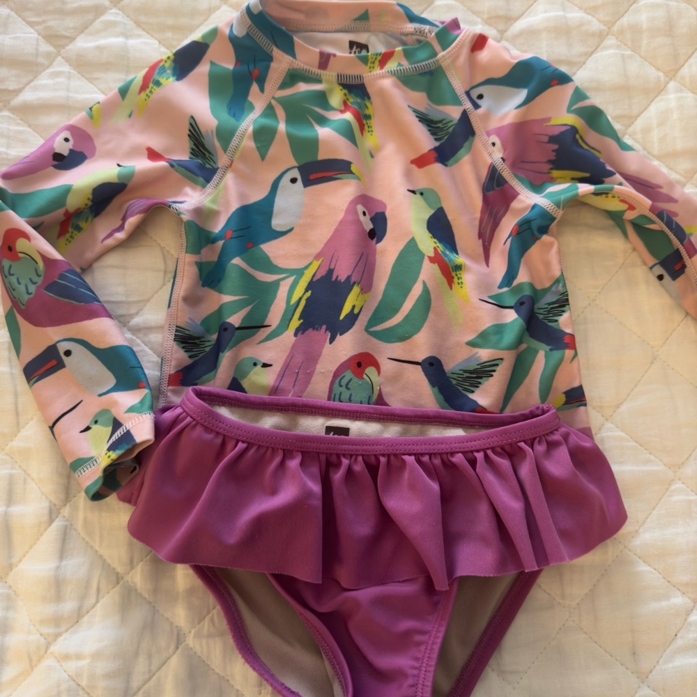 Tea Collection Swim Set with Bird Print - Pink and Purple